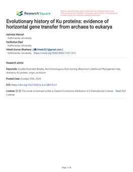 Evolutionary History of Ku Proteins: Evidence of Horizontal Gene Transfer from Archaea to Eukarya