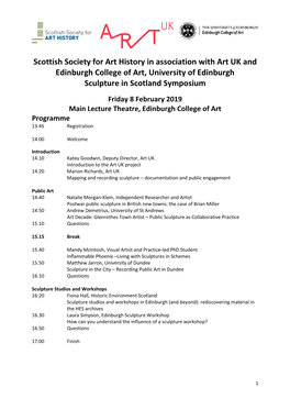 Scottish Society for Art History in Association with Art UK and Edinburgh College of Art, University of Edinburgh Sculpture in Scotland Symposium