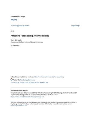 Affective Forecasting and Well Being