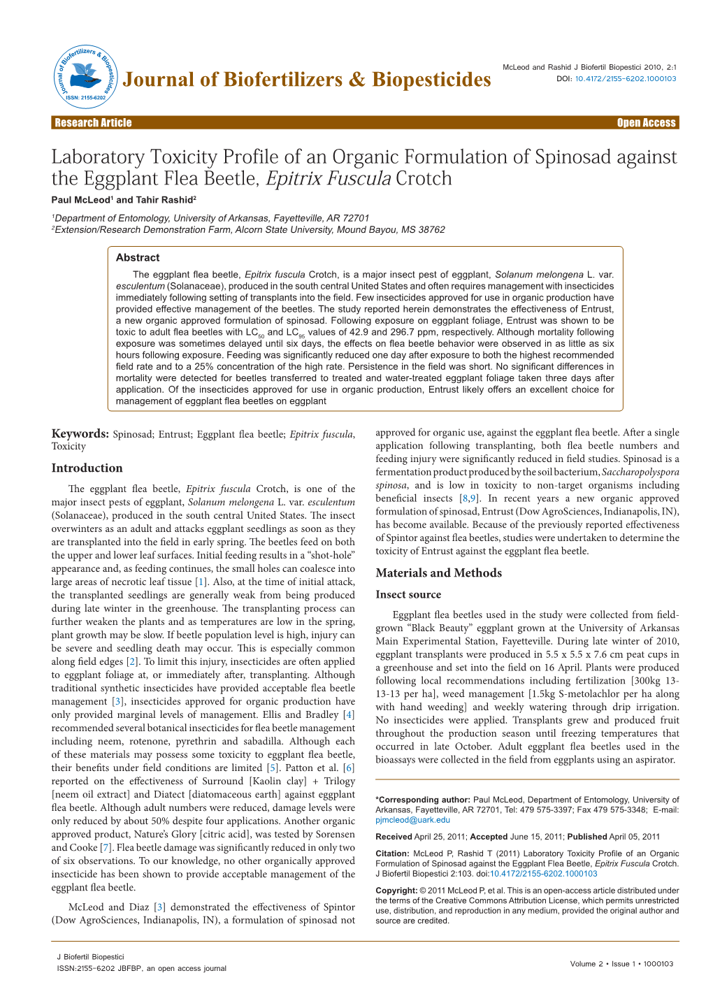 Laboratory Toxicity Profile of an Organic Formulation of Spinosad