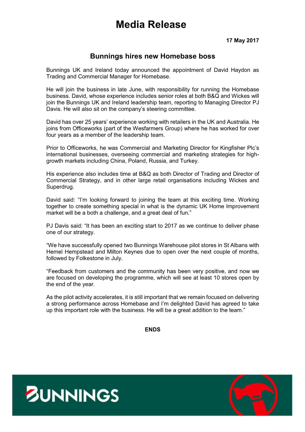 See the Bunning Media Release Here