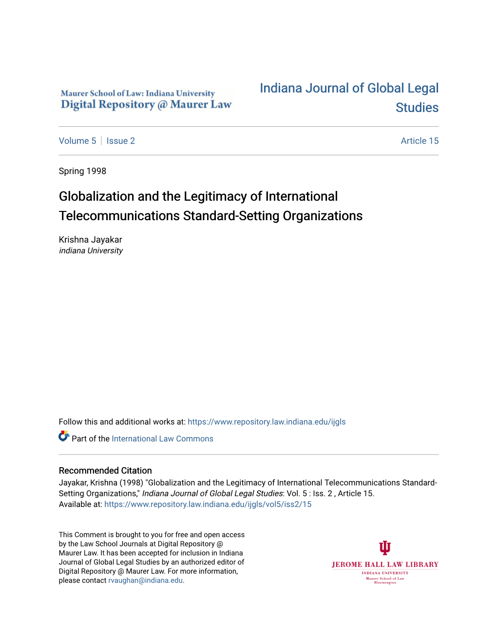 Globalization and the Legitimacy of International Telecommunications Standard-Setting Organizations