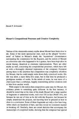 Mozart's Compositional Processes and Creative Complexity