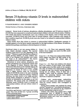 Serum 25-Hydroxy-Vitamin D Levels in Malnourished Children with Rickets