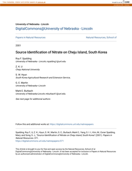 Source Identification of Nitrate on Cheju Island, South Korea
