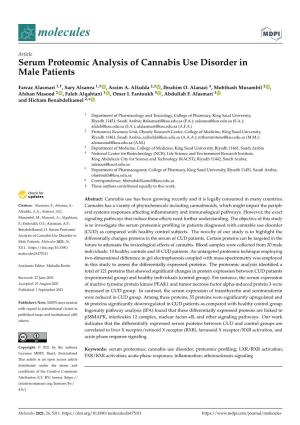 Serum Proteomic Analysis of Cannabis Use Disorder in Male Patients