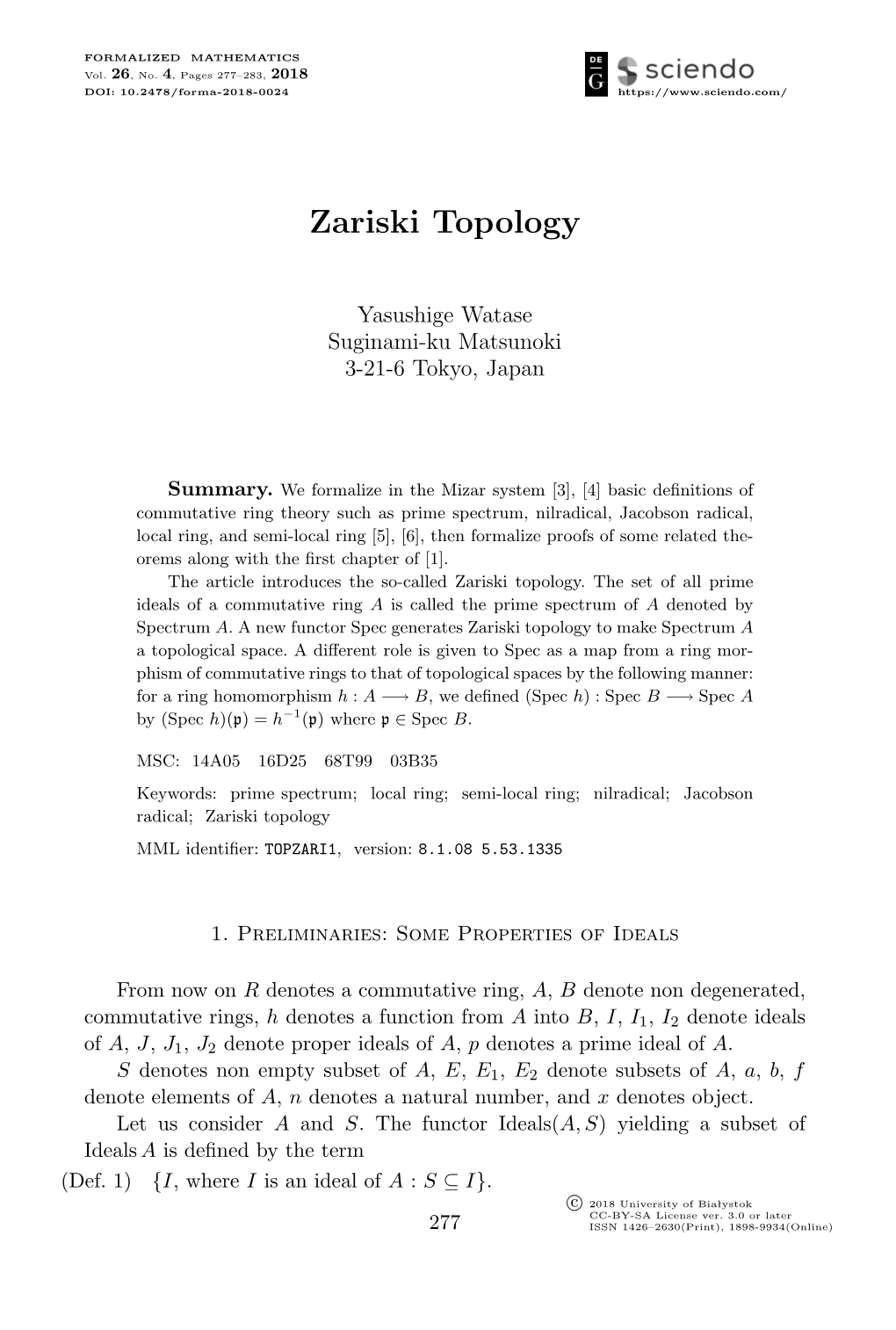 Zariski Topology