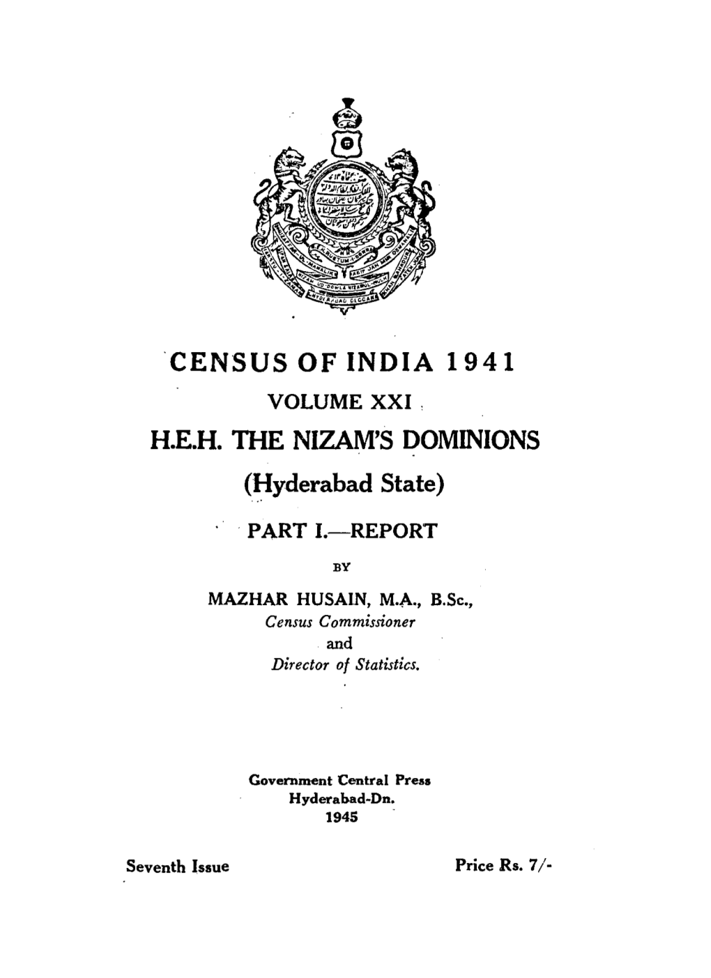 ·Census of INDIA 1941 H.E.H. the NIZAM's DOMINIONS