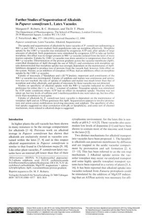 Further Studies of Sequestration of Alkaloids in Papaver Somniferum L