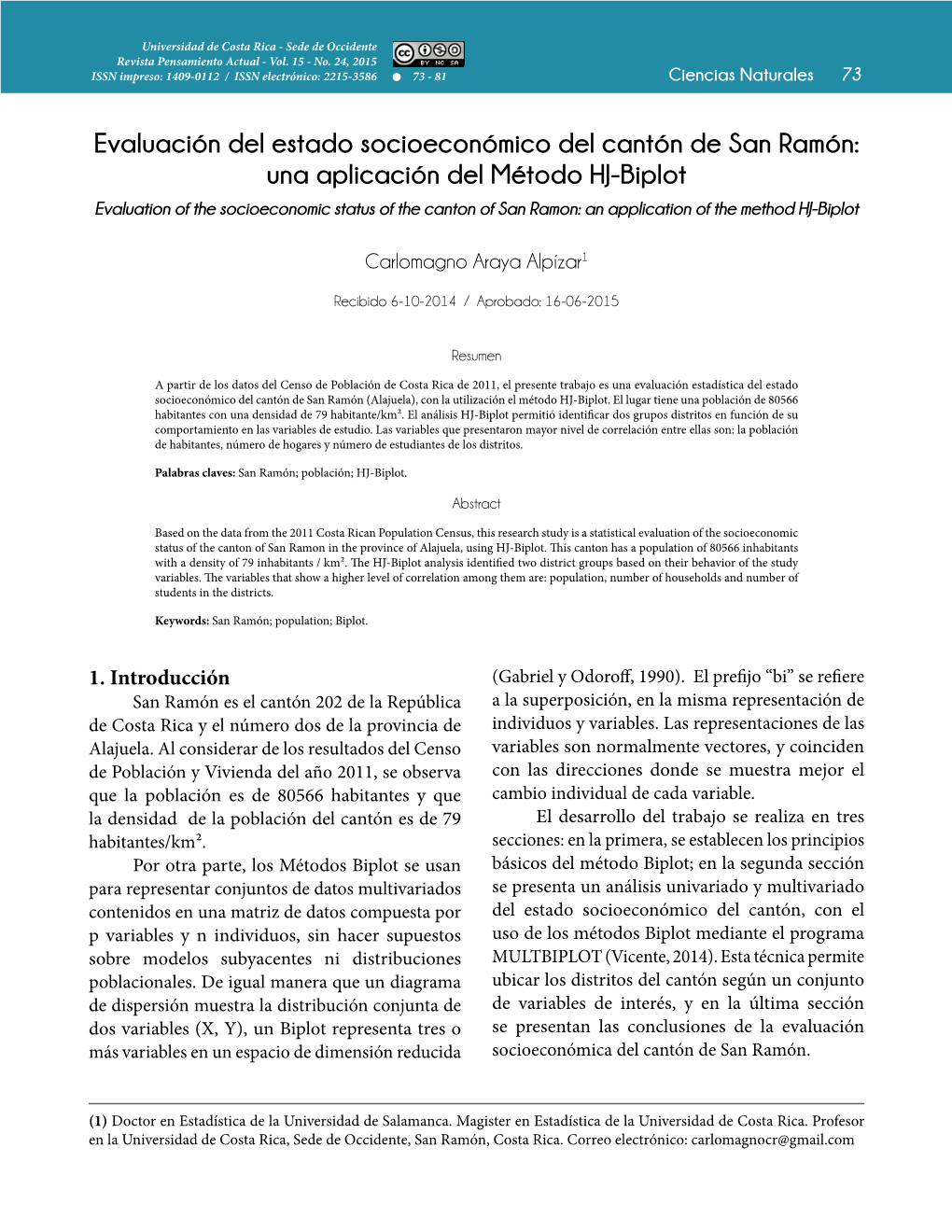 Evaluación Del Estado Socioeconómico Del Cantón De San