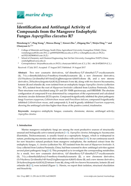 Identification and Antifungal Activity of Compounds from the Mangrove