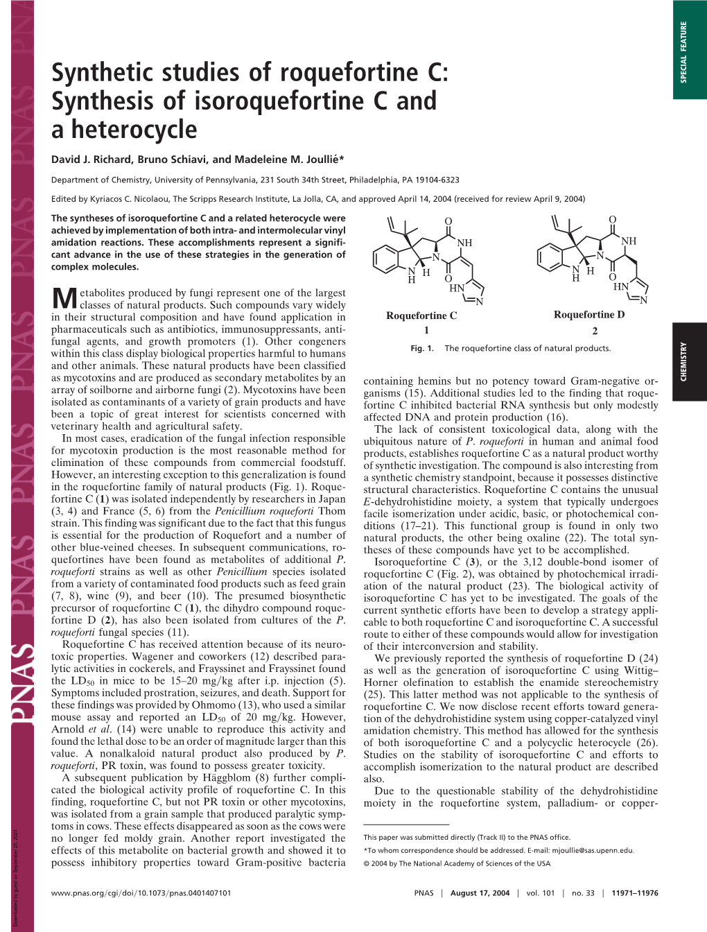 Synthetic Studies of Roquefortine C: Synthesis of Isoroquefortine