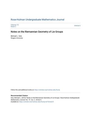 Notes on the Riemannian Geometry of Lie Groups