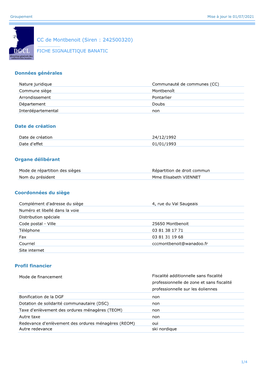 CC De Montbenoit (Siren : 242500320)