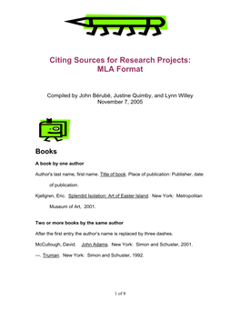Citing Sources for Research Projects: MLA Format