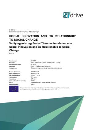 Social Innovation and Its Relationship to Social Change: Verifying Existing Social Theories in Reference to Social