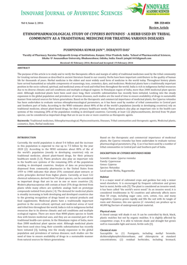 Ethnopharmacological Study of Cyperus Rotundus Ǧ a Herb Used by Tribal Community As a Traditional Medicine for Treating Various Diseases