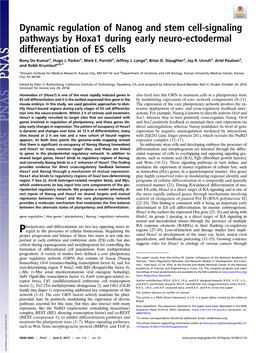 Dynamic Regulation of Nanog and Stem Cell-Signaling Pathways by Hoxa1 During Early Neuro-Ectodermal Differentiation of ES Cells