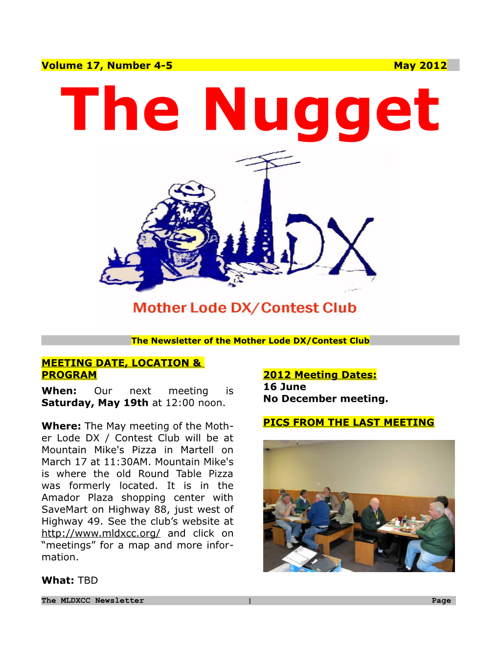 The Newsletter of the Mother Lode DX/Contest Club s6