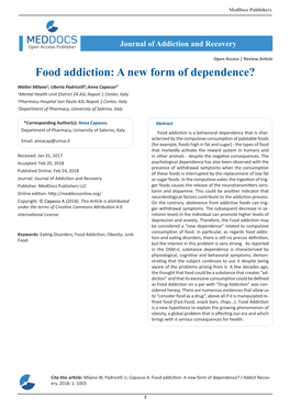 Food Addiction: a New Form of Dependence?