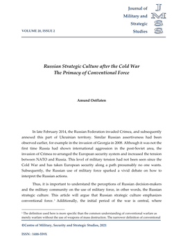 Russian Strategic Culture After the Cold War the Primacy of Conventional Force