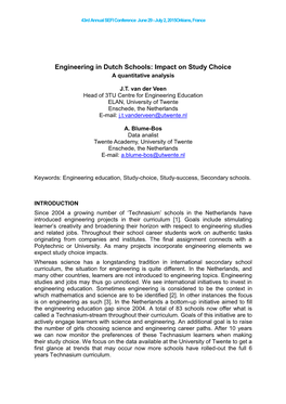 Engineering in Dutch Schools: Impact on Study Choice a Quantitative Analysis