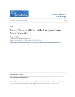 Meter, Phrase, and Form in the Compositions of Maria Schneider Benjamin M