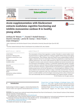 Acute Supplementation with Blackcurrant Extracts Modulates Cognitive Functioning and Inhibits Monoamine Oxidase-B in Healthy Young Adults