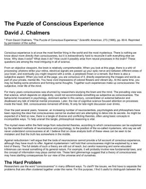 The Puzzle of Conscious Experience (Chalmers)