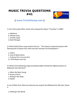 Music Trivia Questions #41