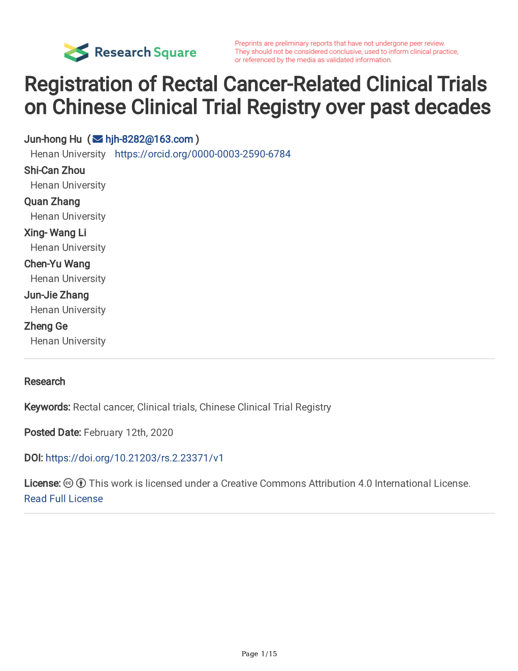 Registration of Rectal Cancer-Related Clinical Trials on Chinese Clinical Trial Registry Over Past Decades