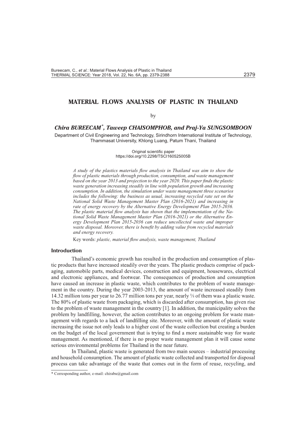 Material Flows Analysis of Plastic in Thailand THERMAL SCIENCE: Year 2018, Vol