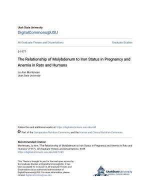 The Relationship of Molybdenum to Iron Status in Pregnancy and Anemia in Rats and Humans