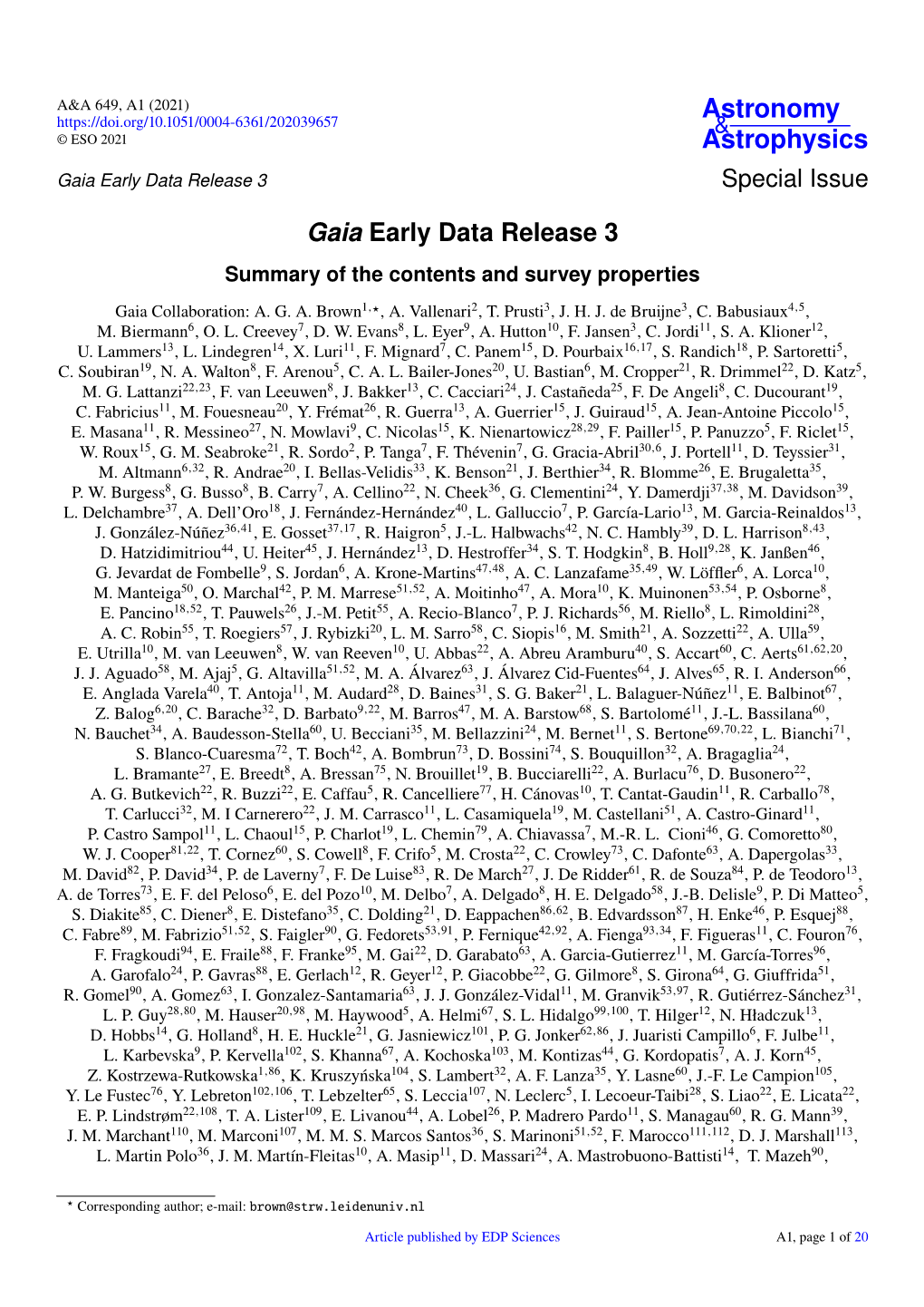 Gaia Early Data Release 3 Special Issue