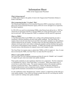 Information Sheet TMDL for the Tangascootack Watershed