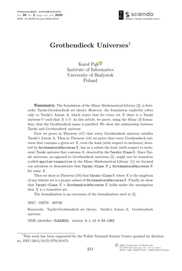 Grothendieck Universes1
