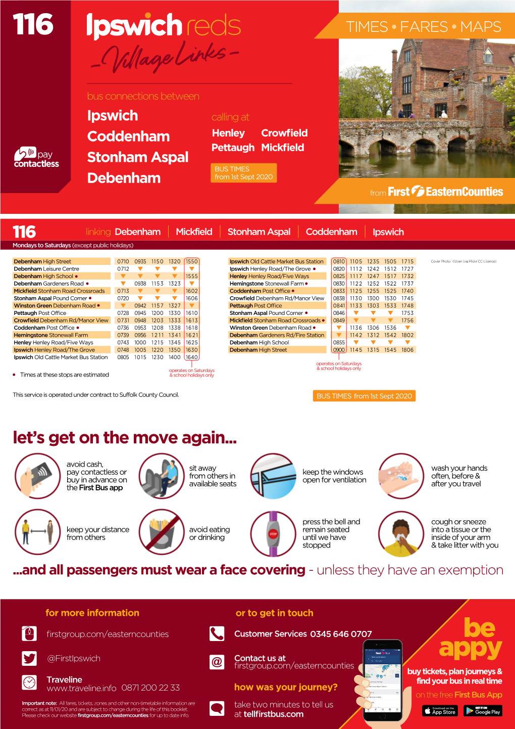 Village Links- Bus Connections Between Ipswich Calling at Coddenham Henley Crowfield Pettaugh Mickfield Stonham Aspal BUS TIMES Debenham from 1St Sept 2020