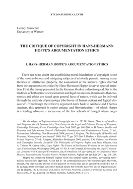 The Critique of Copyright in Hans-Hermann Hoppe’S Argumentation Ethics