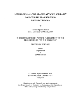 Late-Glacial Alpine Glacier Advance and Early Holocene Tephras, Northern British Columbia