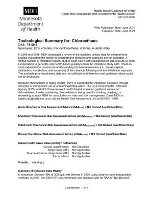 Toxicological Summary for Chloroethane (PDF)