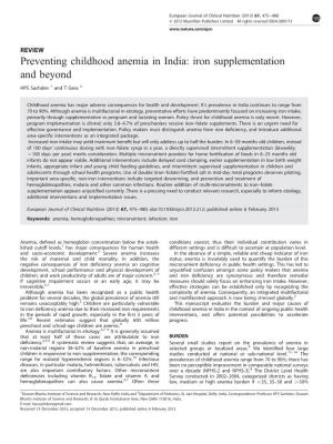Preventing Childhood Anemia in India: Iron Supplementation and Beyond