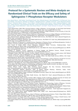 Protocol for a Systematic Review and Meta-Analysis on Randomized Clinical Trials on the Efficacy and Safety of Sphingosine-1-Phosphotase Receptor Modulators