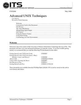Advanced UNIX Techniques Lee Ann Lee Revised by Wendy Kajiyama
