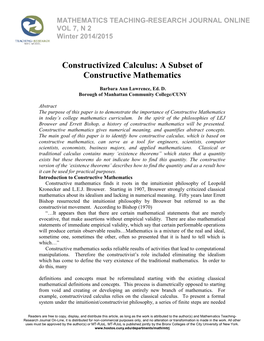Constructivized Calculus: a Subset of Constructive Mathematics