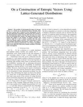 On a Construction of Entropic Vectors Using Lattice-Generated Distributions