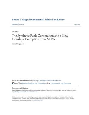 The Synthetic Fuels Corporation and a New Industry's Exemption from Nepa