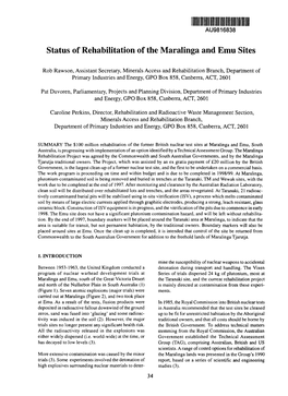 Status of Rehabilitation of the Maralinga and Emu Sites