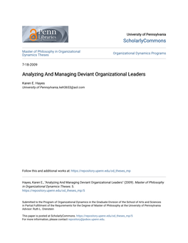 Analyzing and Managing Deviant Organizational Leaders