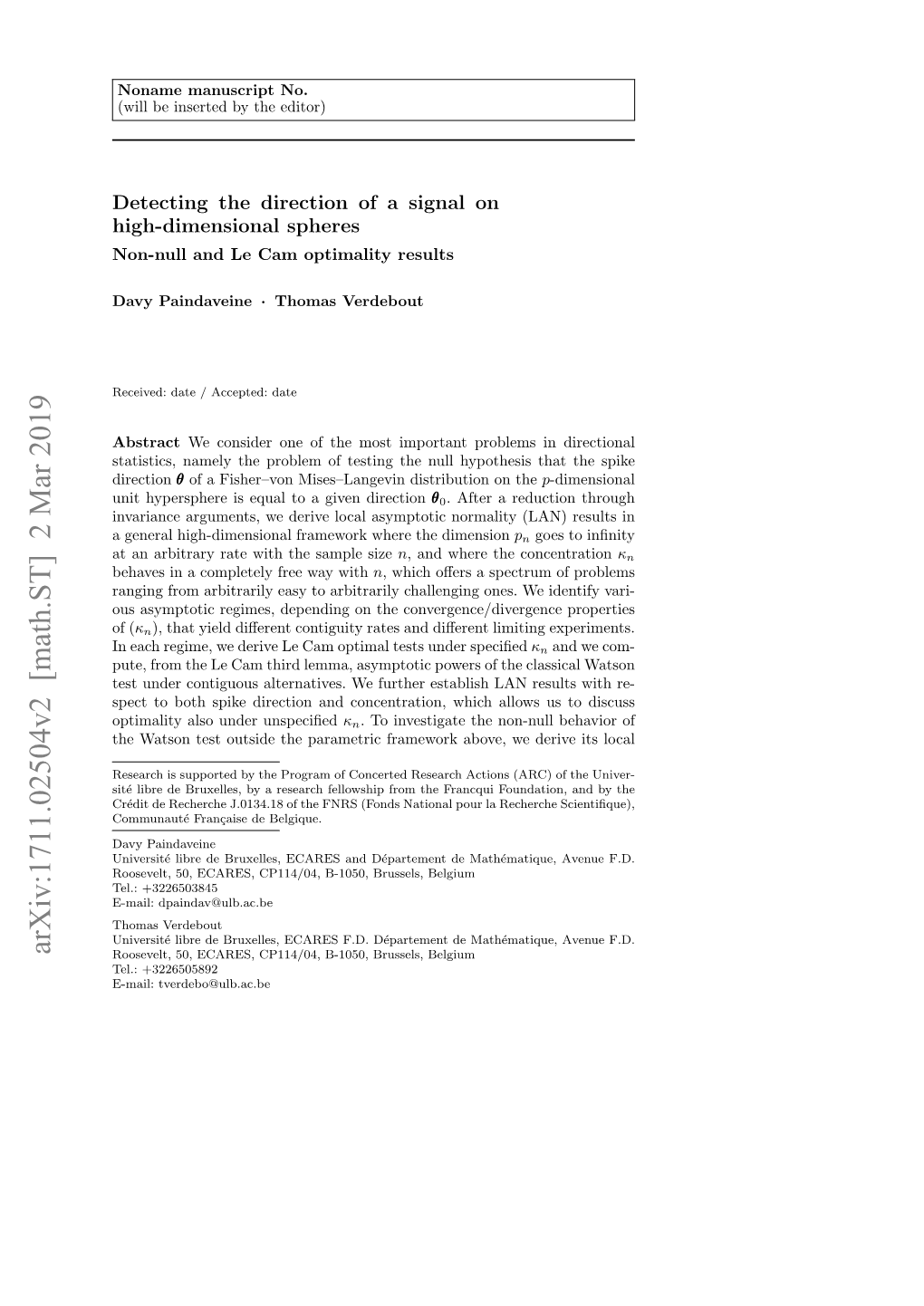 Detecting the Direction of a Signal on High-Dimensional Spheres: Non-Null