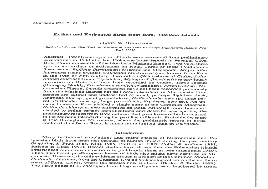 Extinct and Extirpated Birds from Rota, Mariana Islands